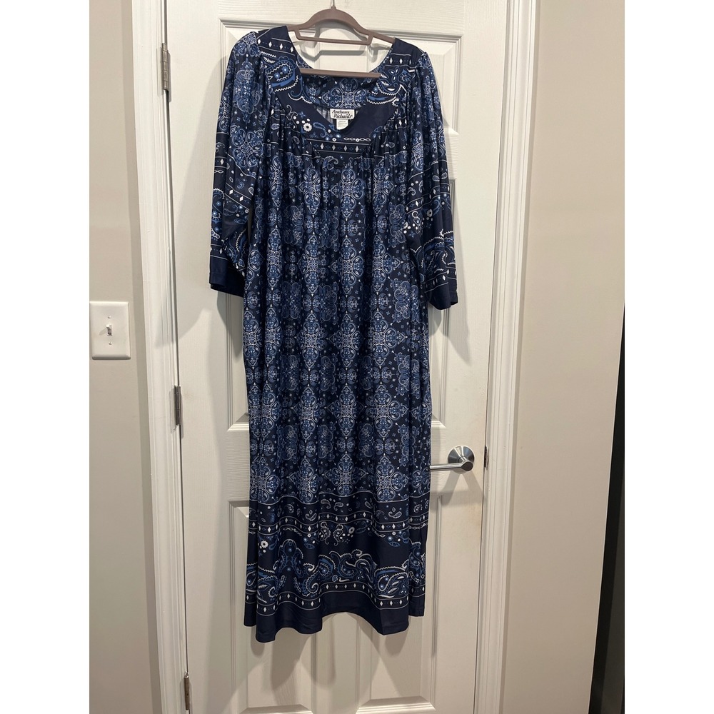 Anthony Richards Navy Blue Bandana Paisley Maxi Lounger Dress Plus Size 4X